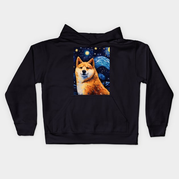 Chubby Shiba Inu Night Kids Hoodie by NatashaCuteShop